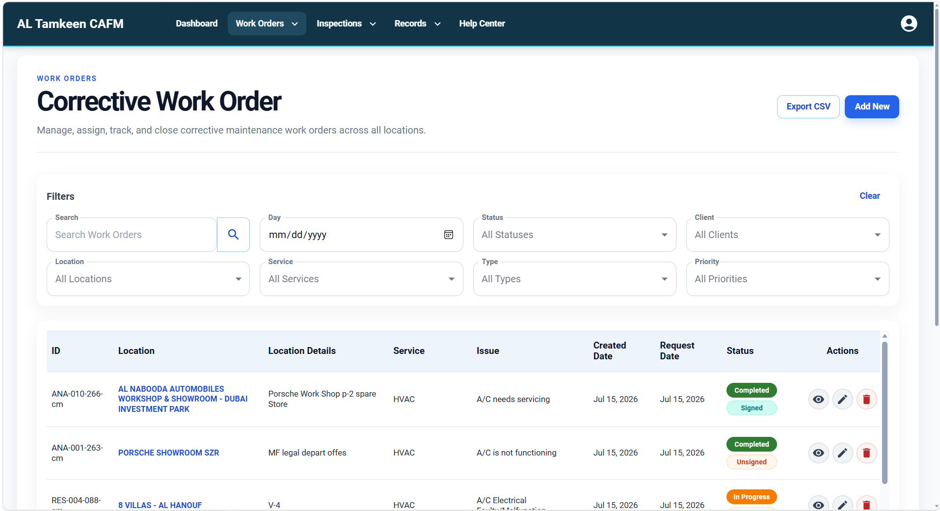 AL Tamkeen corrective work order web platform